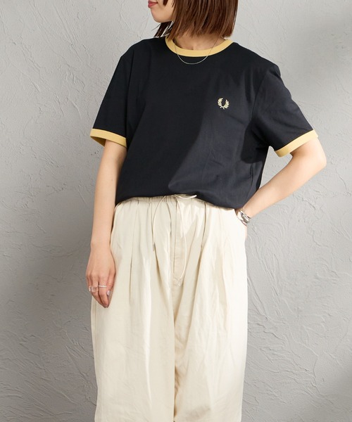 FRED PERRY/フレッドペリー] 別注 ワンポイントロゴ刺繍 リンガーT