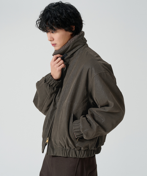 OWSA(オウサ)の「ファーカラームートンジャケット - カーキ(ムートンコート・メンズ・カーキ・LARGE/X-LARGE)」の2枚目の写真