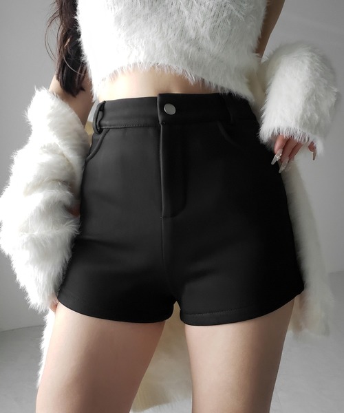 2color ／4size 】裏起毛ハイウエストタイトスパンショートパンツ