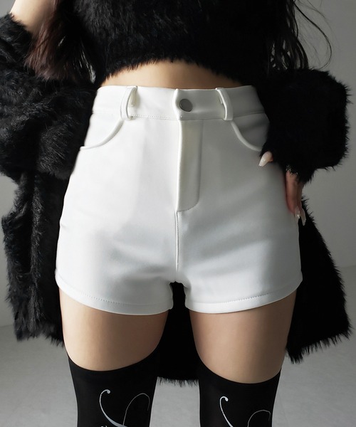 2color ／4size 】裏起毛ハイウエストタイトスパンショートパンツ