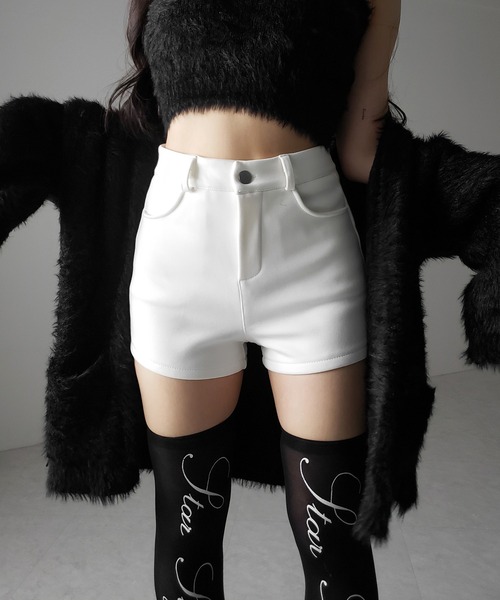 2color ／4size 】裏起毛ハイウエストタイトスパンショートパンツ