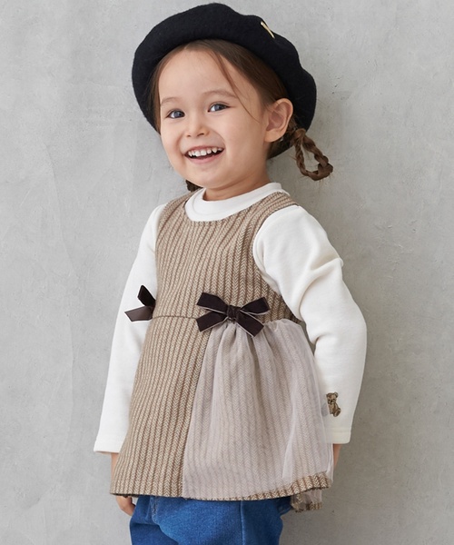 petit main（プティマイン）の「【リンク】チェックドッキングチュニック（チュニック・キッズ・モカ/レッド・80ｃｍ/130cm/120cm/110cm/100cm/90cm）」の3枚目の写真