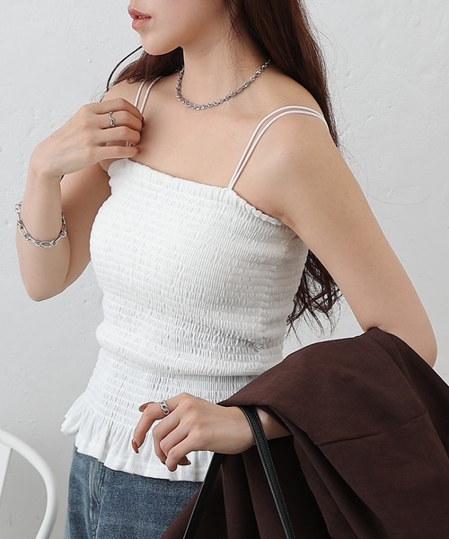 COLONY 2139(コロニートゥーワンスリーナイン)の「カップ付シャーリングキャミソール(キャミソール・レディース・ブラック/オフホワイト・FREE)」の1枚目の写真