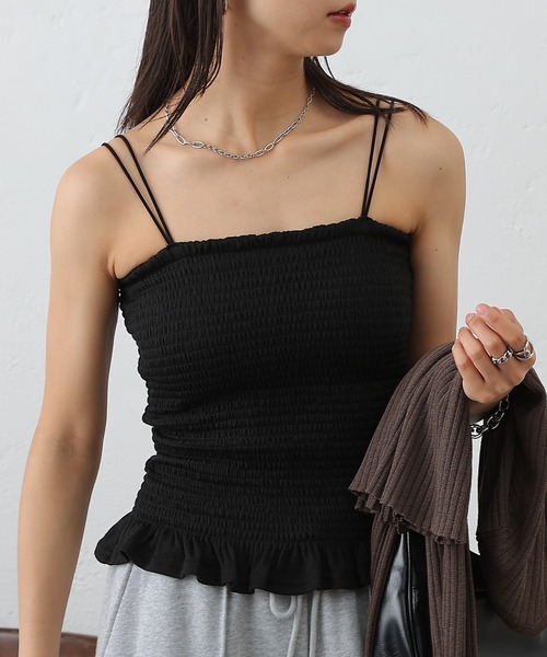 COLONY 2139(コロニートゥーワンスリーナイン)の「カップ付シャーリングキャミソール(キャミソール・レディース・ブラック/オフホワイト・FREE)」の2枚目の写真