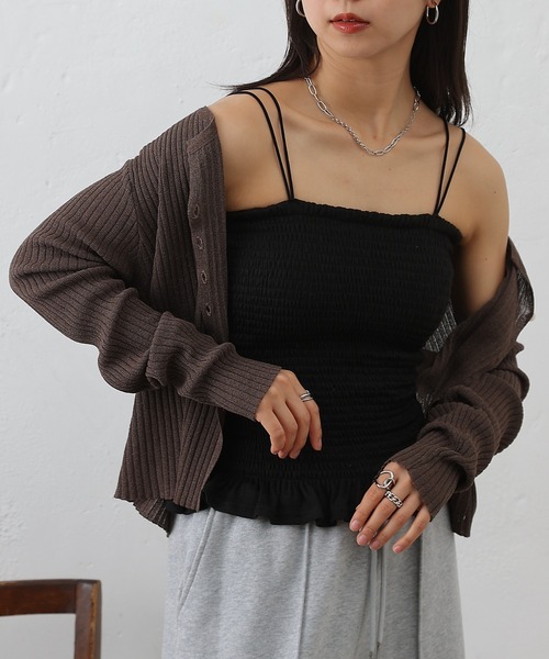 COLONY 2139(コロニートゥーワンスリーナイン)の「カップ付シャーリングキャミソール(キャミソール・レディース・ブラック/オフホワイト・FREE)」の12枚目の写真