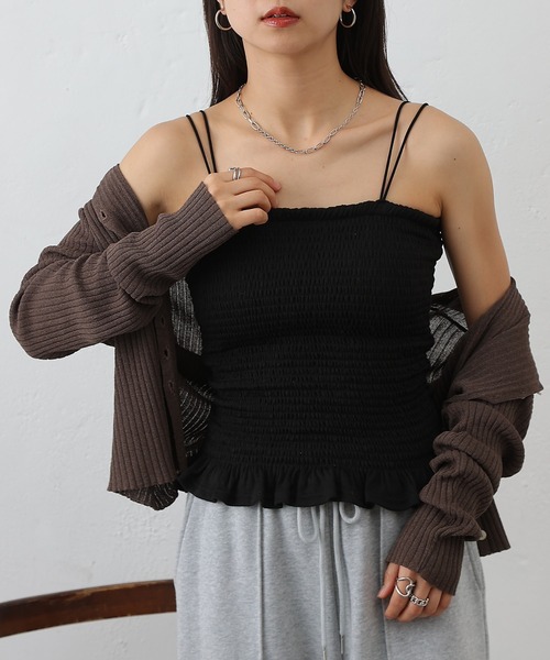 COLONY 2139(コロニートゥーワンスリーナイン)の「カップ付シャーリングキャミソール(キャミソール・レディース・ブラック/オフホワイト・FREE)」の13枚目の写真