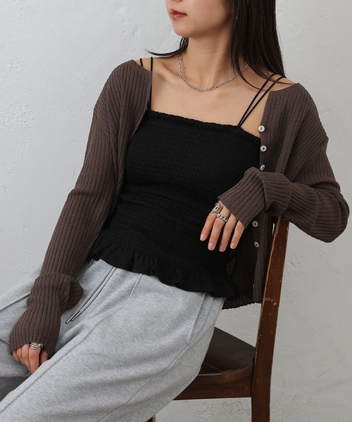 COLONY 2139(コロニートゥーワンスリーナイン)の「カップ付シャーリングキャミソール(キャミソール・レディース・ブラック/オフホワイト・FREE)」の11枚目の写真