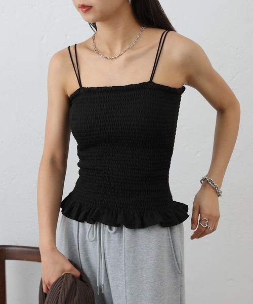 COLONY 2139(コロニートゥーワンスリーナイン)の「カップ付シャーリングキャミソール(キャミソール・レディース・ブラック/オフホワイト・FREE)」の15枚目の写真