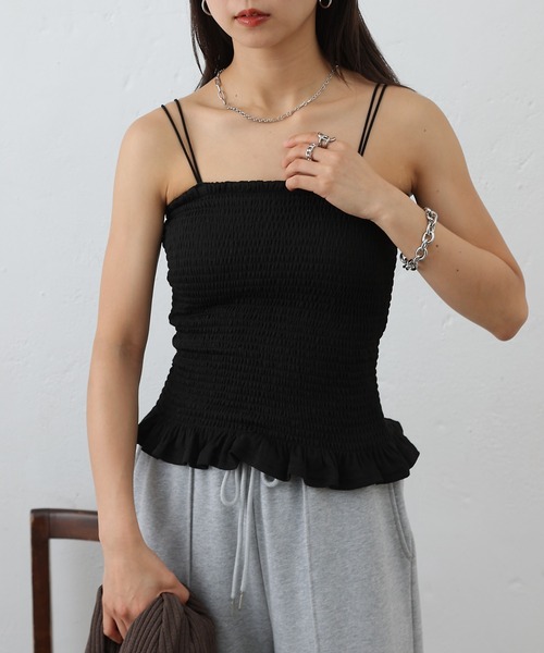 COLONY 2139(コロニートゥーワンスリーナイン)の「カップ付シャーリングキャミソール(キャミソール・レディース・ブラック/オフホワイト・FREE)」の14枚目の写真