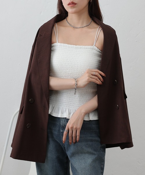 COLONY 2139(コロニートゥーワンスリーナイン)の「カップ付シャーリングキャミソール(キャミソール・レディース・ブラック/オフホワイト・FREE)」の3枚目の写真