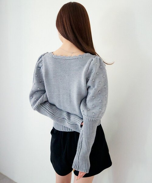 Kastane（カスタネ）の「*ポンポンニットカーディガン（カーディガン/ボレロ・レディース・アイボリー/グレー・FREE）」の3枚目の写真