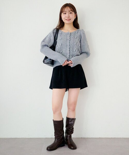 Kastane（カスタネ）の「*ポンポンニットカーディガン（カーディガン/ボレロ・レディース・アイボリー/グレー・FREE）」の4枚目の写真