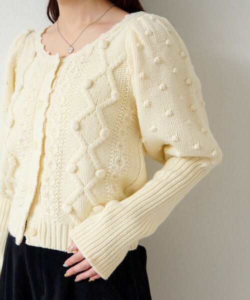Kastane（カスタネ）の「*ポンポンニットカーディガン（カーディガン/ボレロ・レディース・アイボリー/グレー・FREE）」の10枚目の写真
