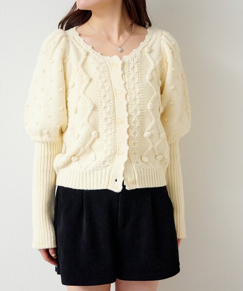 Kastane（カスタネ）の「*ポンポンニットカーディガン（カーディガン/ボレロ・レディース・アイボリー/グレー・FREE）」の14枚目の写真