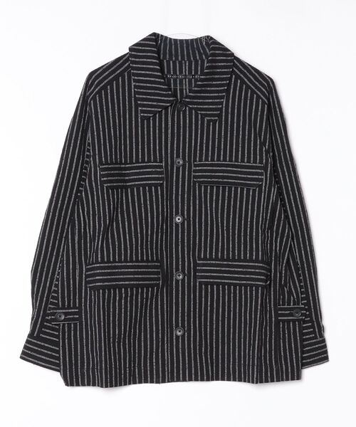 【my beautiful landlet】STRIPED CURL YARN COVERALL JACKET