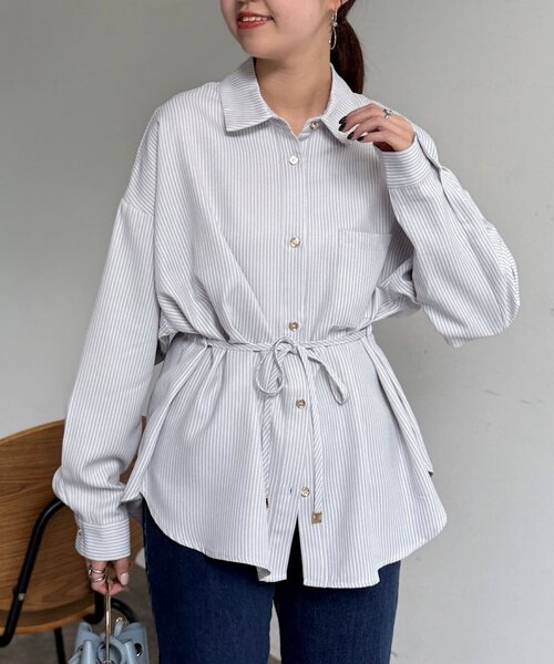 Chez toi（シェトワ）の「ストライプウエスト絞りシャツ（シャツ/ブラウス・レディース・グレー/サックスブルー/レッド・FREE）」の16枚目の写真