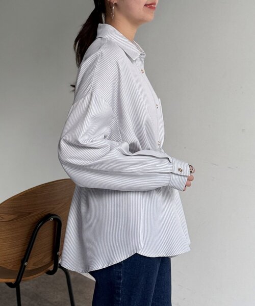 Chez toi（シェトワ）の「ストライプウエスト絞りシャツ（シャツ/ブラウス・レディース・グレー/サックスブルー/レッド・FREE）」の18枚目の写真