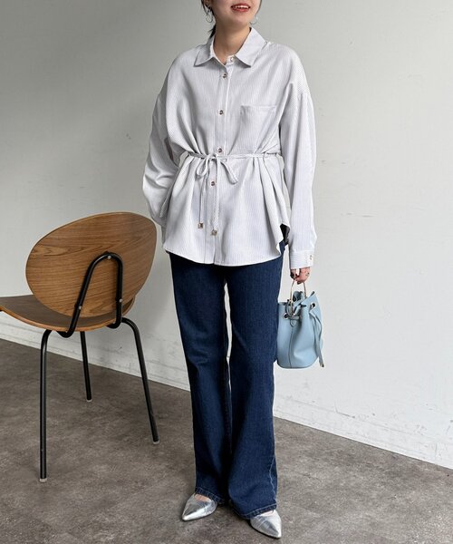 Chez toi（シェトワ）の「ストライプウエスト絞りシャツ（シャツ/ブラウス・レディース・グレー/サックスブルー/レッド・FREE）」の20枚目の写真