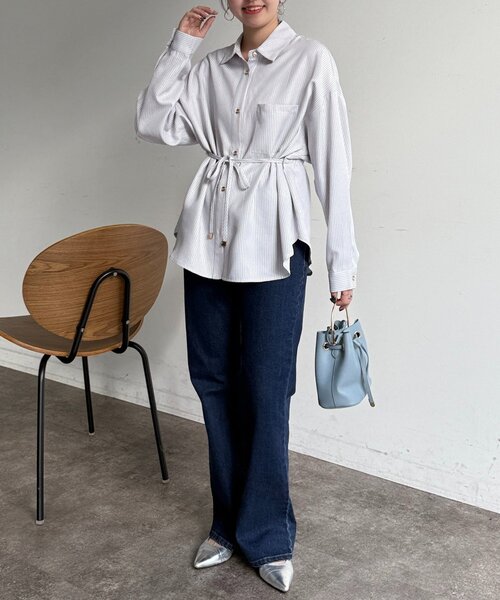 Chez toi（シェトワ）の「ストライプウエスト絞りシャツ（シャツ/ブラウス・レディース・グレー/サックスブルー/レッド・FREE）」の21枚目の写真