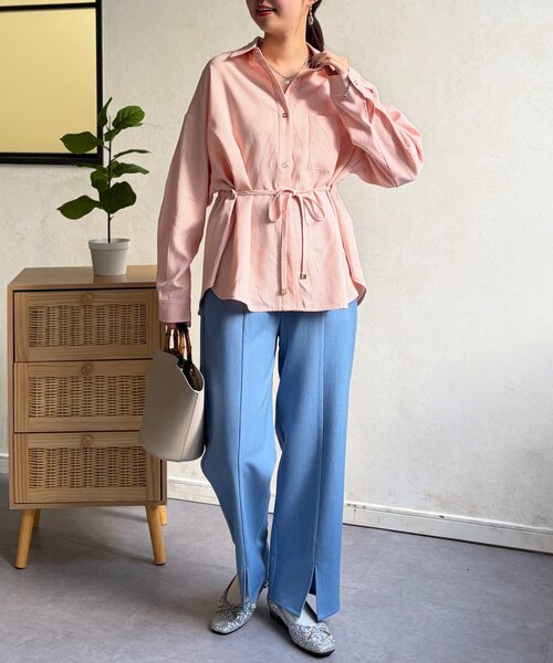 Chez toi（シェトワ）の「ストライプウエスト絞りシャツ（シャツ/ブラウス・レディース・グレー/サックスブルー/レッド・FREE）」の4枚目の写真