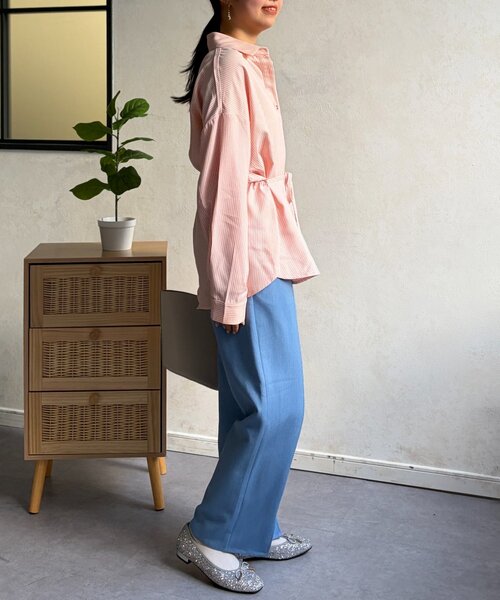 Chez toi（シェトワ）の「ストライプウエスト絞りシャツ（シャツ/ブラウス・レディース・グレー/サックスブルー/レッド・FREE）」の5枚目の写真