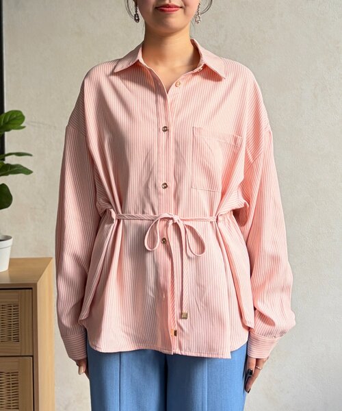 Chez toi（シェトワ）の「ストライプウエスト絞りシャツ（シャツ/ブラウス・レディース・グレー/サックスブルー/レッド・FREE）」の7枚目の写真