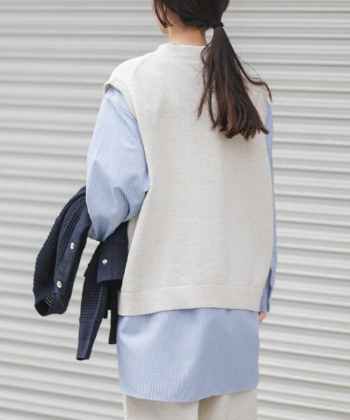 FORK&SPOON（フォークアンドスプーン）の「FORK&SPOON　テープヤーンVネックニットベスト（ベスト・レディース・アイボリー/ネイビー・1）」の15枚目の写真