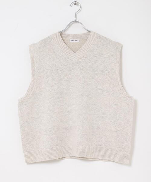 FORK&SPOON（フォークアンドスプーン）の「FORK&SPOON　テープヤーンVネックニットベスト（ベスト・レディース・アイボリー/ネイビー・1）」の18枚目の写真