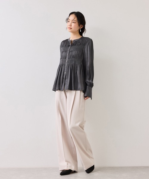 VIS(ビス)の「エアリーサテンシャーリングブラウス/イージーケア(シャツ/ブラウス・レディース・チャコールグレー/キナリ/ピンク・FREE)」の20枚目の写真