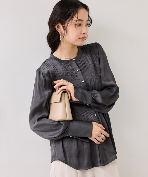 VIS(ビス)の「エアリーサテンシャーリングブラウス/イージーケア(シャツ/ブラウス・レディース・チャコールグレー/キナリ/ピンク・FREE)」の22枚目の写真