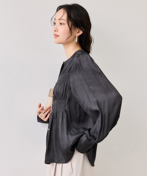 VIS(ビス)の「エアリーサテンシャーリングブラウス/イージーケア(シャツ/ブラウス・レディース・チャコールグレー/キナリ/ピンク・FREE)」の21枚目の写真