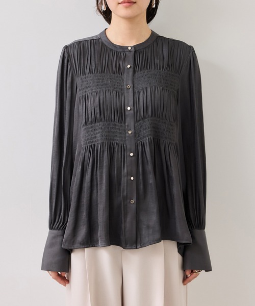 VIS(ビス)の「エアリーサテンシャーリングブラウス/イージーケア(シャツ/ブラウス・レディース・チャコールグレー/キナリ/ピンク・FREE)」の17枚目の写真