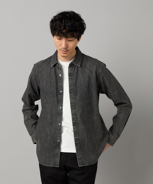 COMME CA MEN(コムサメン)の「エイジング加工デニム レギュラーカラーシャツ(シャツ/ブラウス・メンズ・ブラック・L/M/S/XL)」の6枚目の写真