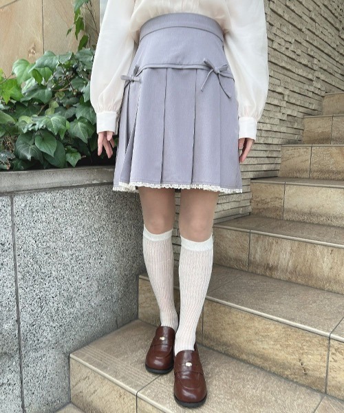 F i.n.t（フィント）の「【セットアップ対応】ダブルリボンレース使いプリーツミニスカート（スカート・レディース・ラベンダー/ライトグレー・FREE）」の8枚目の写真