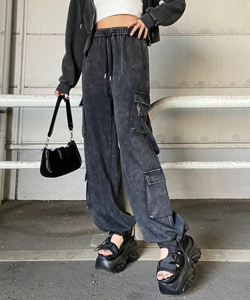 non-hedge(ノンヘッジ)の「ブリーチスウェットカーゴワイドパンツ(スウェットパンツ・レディース・ピンク/ブラック/グレー・FREE)」の6枚目の写真