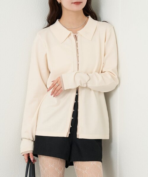 mystic（ミスティック）の「長袖ポロニット（カーディガン/ボレロ・レディース・イエロー/ブラック系その他2/ブラック/オフホワイト・FREE）」の2枚目の写真