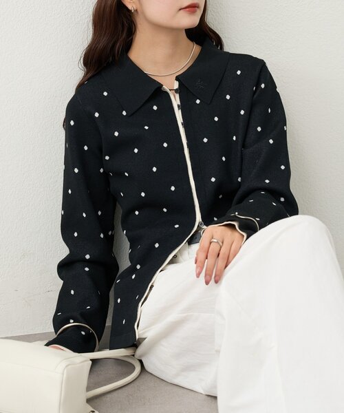 mystic（ミスティック）の「長袖ポロニット（カーディガン/ボレロ・レディース・イエロー/ブラック系その他2/ブラック/オフホワイト・FREE）」の4枚目の写真