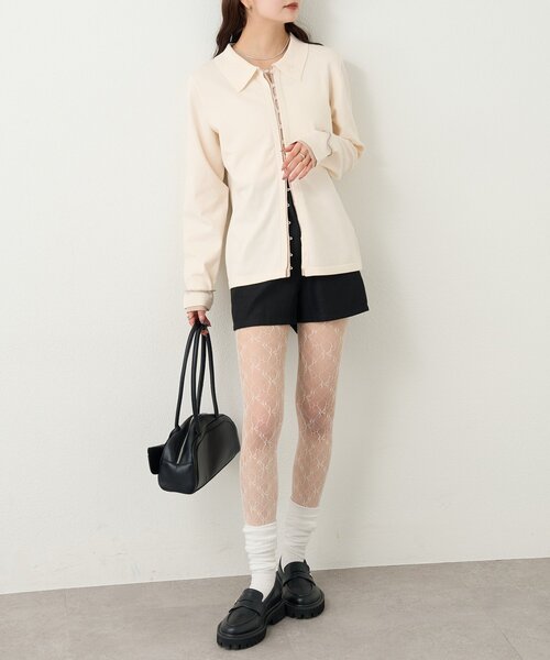 mystic（ミスティック）の「長袖ポロニット（カーディガン/ボレロ・レディース・イエロー/ブラック系その他2/ブラック/オフホワイト・FREE）」の7枚目の写真