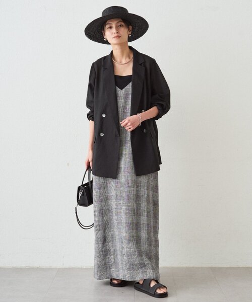 LOUNGEDRESS(ラウンジドレス)の「チェックリネンキャミワンピース(ワンピース・レディース・ブラック・FREE)」の2枚目の写真