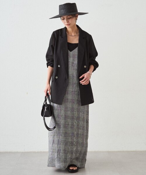 LOUNGEDRESS(ラウンジドレス)の「チェックリネンキャミワンピース(ワンピース・レディース・ブラック・FREE)」の4枚目の写真