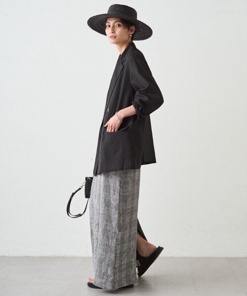 LOUNGEDRESS(ラウンジドレス)の「チェックリネンキャミワンピース(ワンピース・レディース・ブラック・FREE)」の5枚目の写真