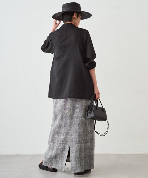 LOUNGEDRESS(ラウンジドレス)の「チェックリネンキャミワンピース(ワンピース・レディース・ブラック・FREE)」の6枚目の写真