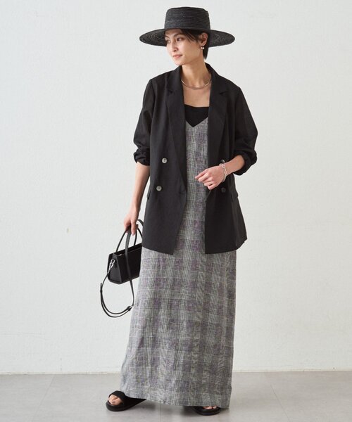 LOUNGEDRESS(ラウンジドレス)の「チェックリネンキャミワンピース(ワンピース・レディース・ブラック・FREE)」の3枚目の写真
