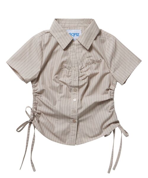 SEQUENZ(シークエンズ)の「※WEB限定 / シャーリング / レディースストライプ半袖シャツ / sqnzshearing stripe shirts(シャツ/ブラウス・レディース・ライトブルー/ベージュ/ピンク・SMALL/MEDIUM)」の4枚目の写真