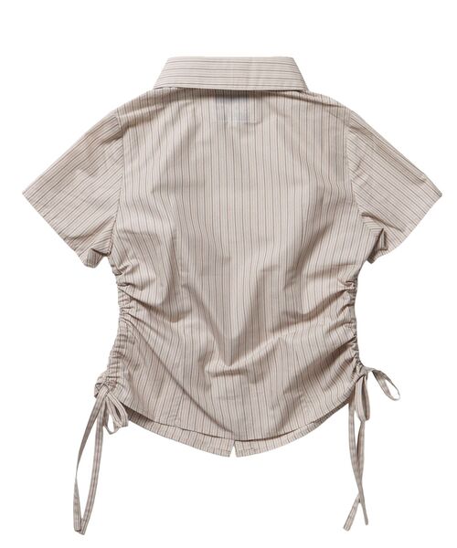 SEQUENZ(シークエンズ)の「※WEB限定 / シャーリング / レディースストライプ半袖シャツ / sqnzshearing stripe shirts(シャツ/ブラウス・レディース・ライトブルー/ベージュ/ピンク・SMALL/MEDIUM)」の5枚目の写真