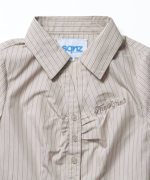 SEQUENZ(シークエンズ)の「※WEB限定 / シャーリング / レディースストライプ半袖シャツ / sqnzshearing stripe shirts(シャツ/ブラウス・レディース・ライトブルー/ベージュ/ピンク・SMALL/MEDIUM)」の6枚目の写真
