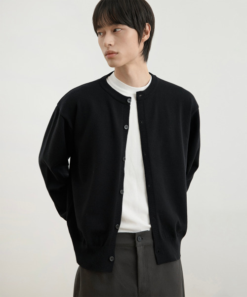 Woshable semi‑crop knit cardigan black — вязаный кардиган‑кроп, чёрный