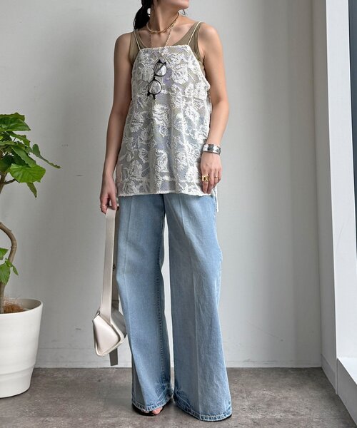 DouDou（ドゥドゥ）の「【セットアップ可能】メッシュレースキャミ（シャツ/ブラウス・レディース・オフホワイト/ブラック・FREE）」の3枚目の写真