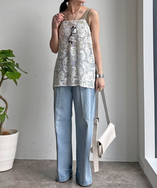 DouDou（ドゥドゥ）の「【セットアップ可能】メッシュレースキャミ（シャツ/ブラウス・レディース・オフホワイト/ブラック・FREE）」の4枚目の写真