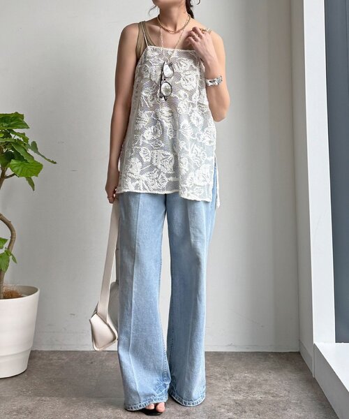 DouDou（ドゥドゥ）の「【セットアップ可能】メッシュレースキャミ（シャツ/ブラウス・レディース・オフホワイト/ブラック・FREE）」の6枚目の写真